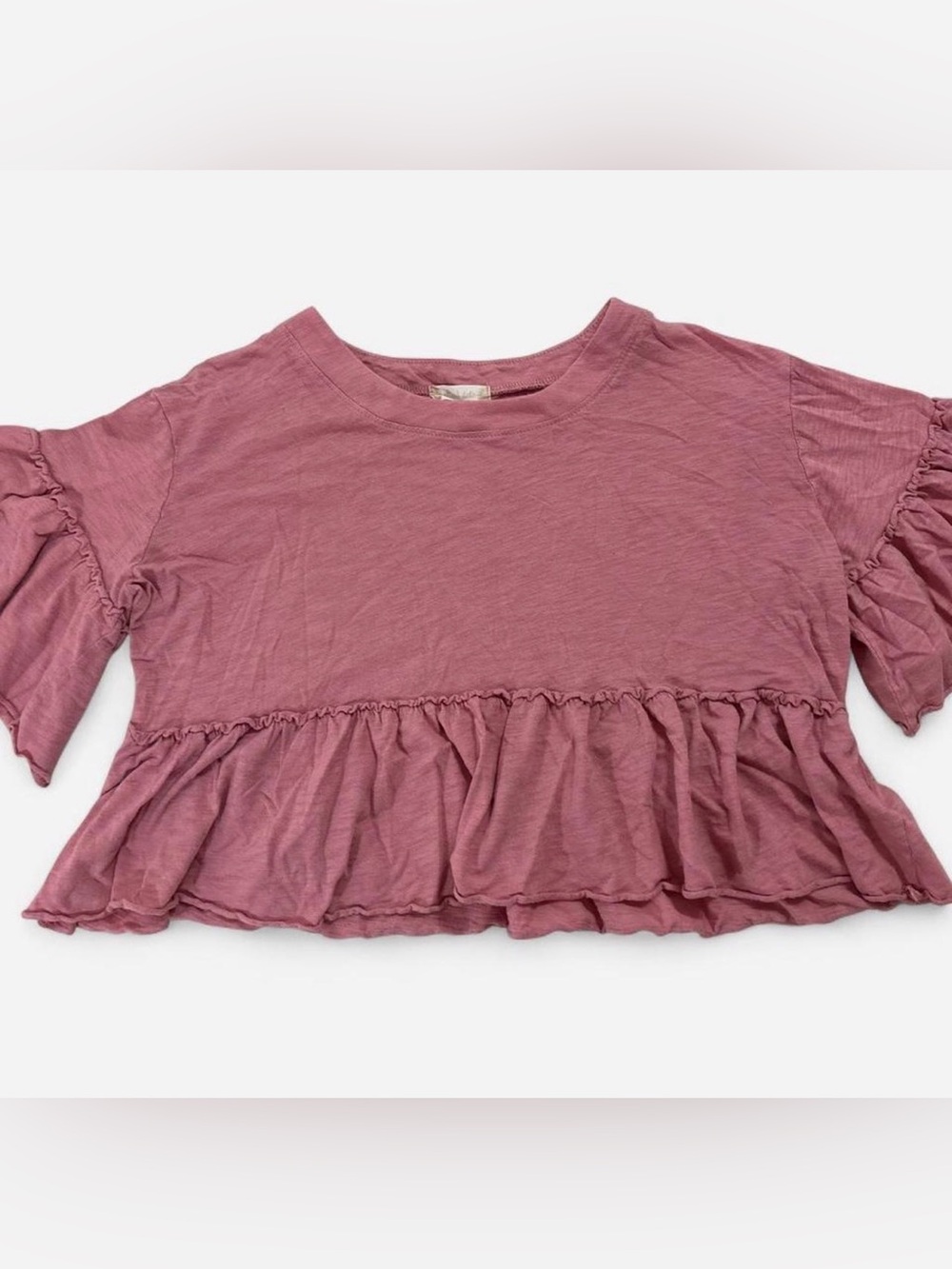 Altar’d State Dusty Rose Ruffle Peplum Babydoll Crop Top Tee